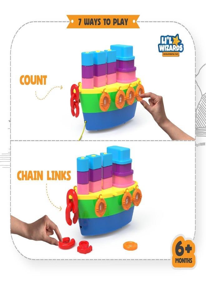 Li'l Wizards Stack A Boat 7 in 1|Nest 'N' Link,Pull Along Toy, Walking, Shape Sorting,Pretend Play|Learning Activity Toy, Multicolor |Birthday Gift for Kids 12 Months & Above|Infant and Preschool Toy - Image 3